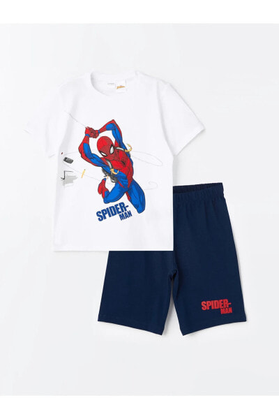 Bisiklet Yaka Spiderman Baskılı Kısa Kollu Erkek Çocuk Şortlu Pijama Takımı
