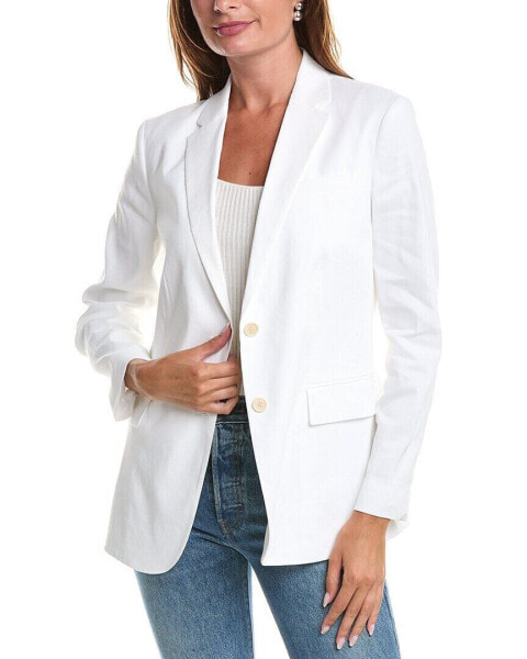 Theory Rolled Sleeve Linen-Blend Boyfriend Jacket Women's White 6