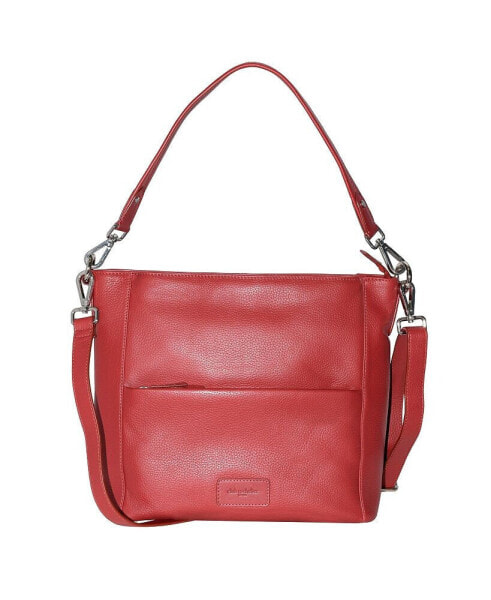 Ladies Large Leather Multi Zip Pocket Hobo Shoulder Bag
