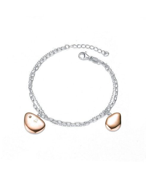 Classy Sterling Silver Rose Gold Plated Charms Link Bracelet.