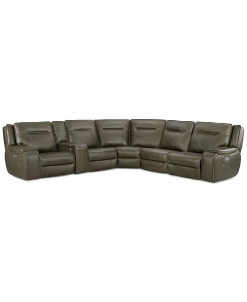 Hansley 6-Pc Zero Gravity Leather Sectional with 3 Power Recliners, Created for Macy's