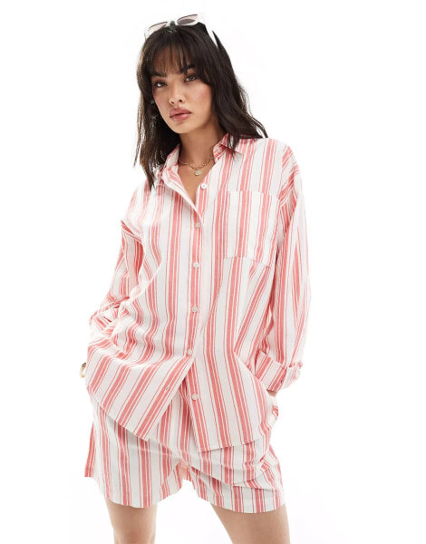 ASOS DESIGN relaxed shirt in red deckchair stripe