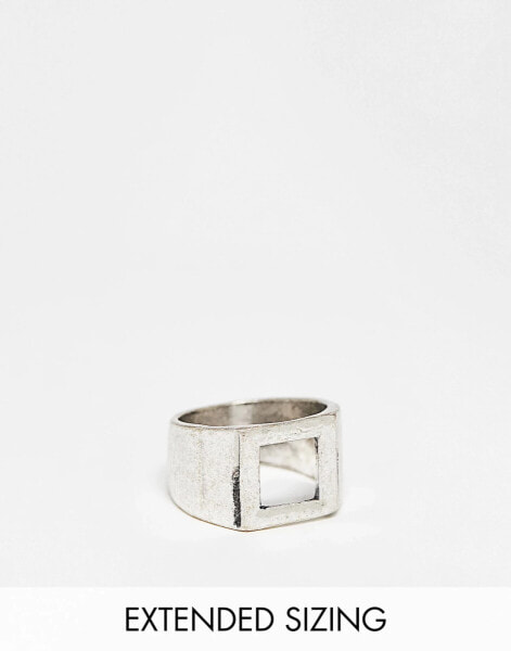 ASOS DESIGN signet ring with cut out design in vintage silver