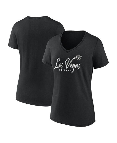 Women's Black Las Vegas Raiders Shine Time V-Neck T-shirt