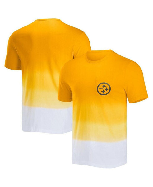 Men's NFL x Darius Rucker Collection by Gold, White Pittsburgh Steelers Dip Dye Pocket T-shirt