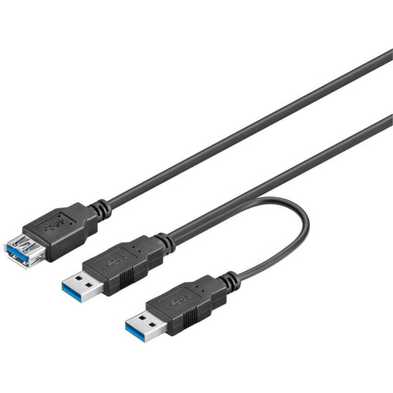 Wentronic USB 3.0 - 0.3 m- - 0.3 m - USB A - 2 x USB A - USB 3.2 Gen 1 (3.1 Gen 1) - Male/Female - Black