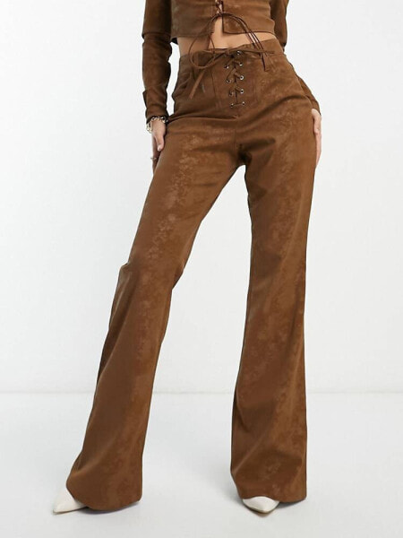 AFRM Millie co-ord low rise lace up flare trousers in mocha