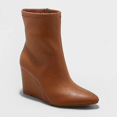 Women's Jocelyn Wedge Stretch Dress Boots - A New Day Camel 8