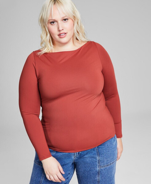 Trendy Plus Size Boat-Neck Long-Sleeve Top