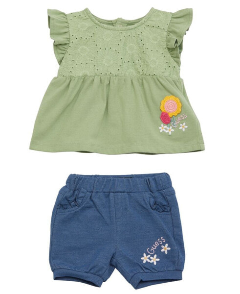 Baby Girl Short Sleeve Top and Denim Short