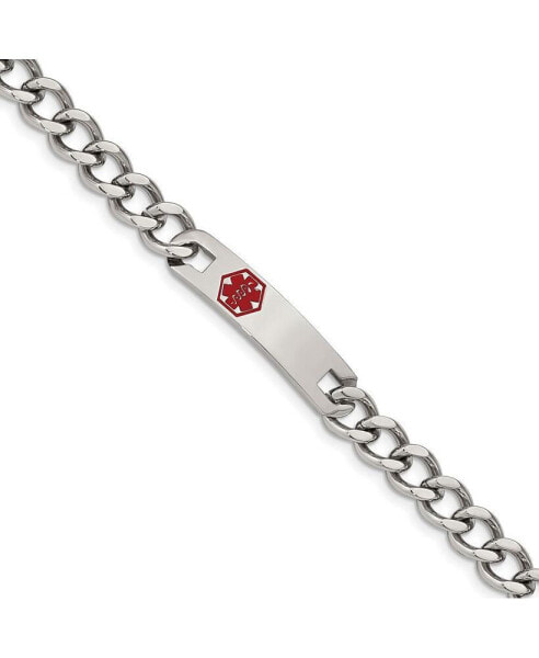 Stainless Steel Red Enamel Medical ID 9.5" Curb Chain Bracelet