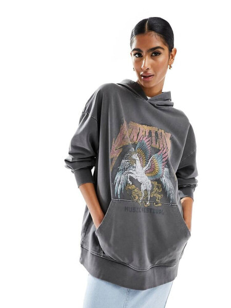 Miss Selfridge rebellion graphic hoodie in charcoal