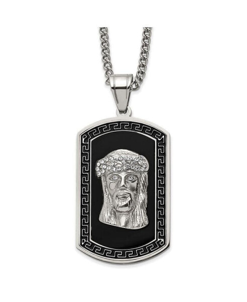 Enameled Crystal Jesus Dog Tag Curb Chain Necklace