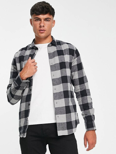 Only & Sons buffalo check shirt in grey and black  