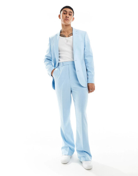 ASOS DESIGN high waist flare suit trousers in cornflower blue