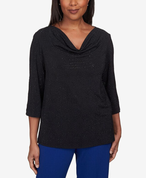 Petite Downtown Vibe Shimmery Cowl Neck Top