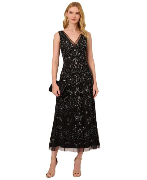 Women's Beaded V-Neck Party Dress