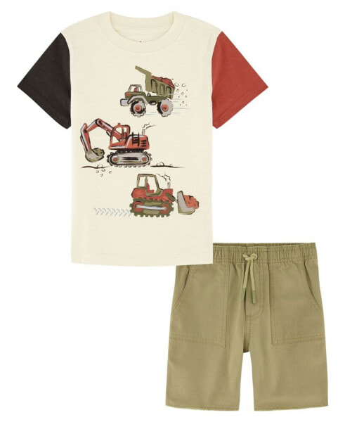 Toddler Boys Short Sleeve Colorblock T-shirt and Prewashed Canvas Shorts Set