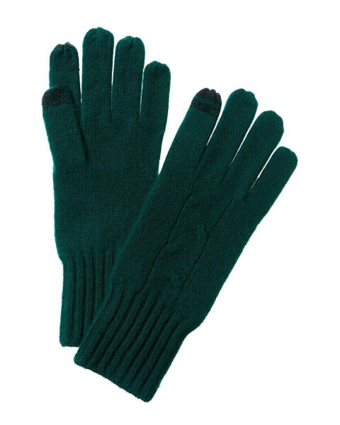 Amicale Cashmere Ribbed Cuff Cashmere Gloves Women's Green