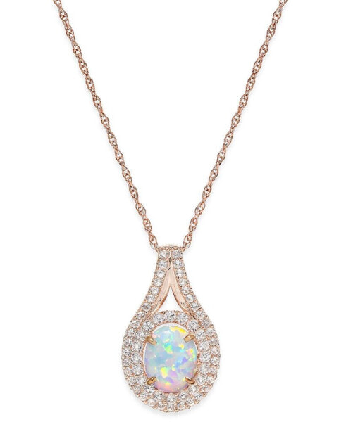 Macy's lab-Grown Opal (1 ct. t.w.) and White Sapphire (3/4 ct. t.w.) Pendant Necklace in 14k Rose Gold-Plated Sterling Silver