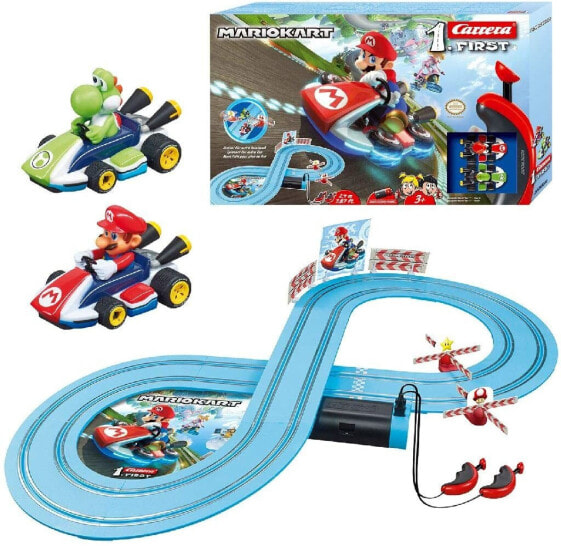 Carrera First Mario Kart Rennbahn-Set | Mario vs. Yoshi & 20065508 First Schleifer, 8 Stück (1er Pack)