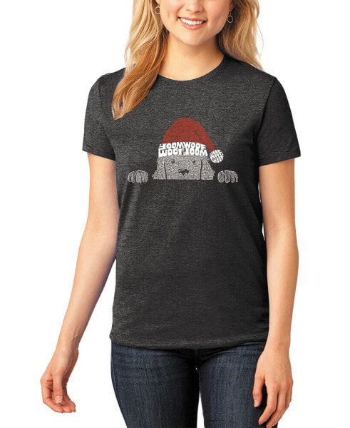Women's Christmas Peeking Dog Premium Blend Word Art Short Sleeve T-shirt