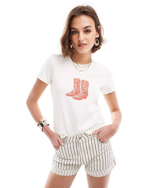 ASOS DESIGN baby tee with cowboy boots graphic in washed cream