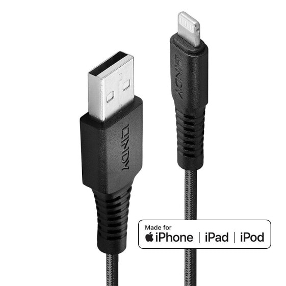 Кабель для зарядки Lindy 0.5м усиленный USB Type A to Lightning - 0.5 м - Lightning - USB A - мужской - мужской - черный