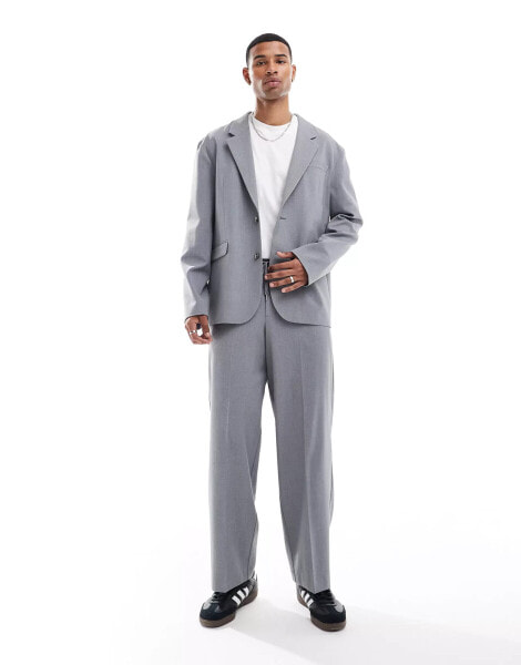 ASOS DESIGN pull on barrel leg suit trousers in grey