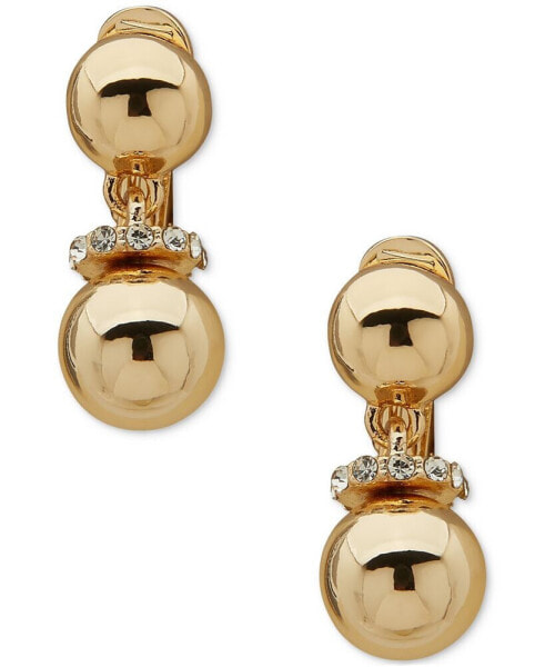 Gold-Tone Pavé Rondelle Clip-On Drop Earrings