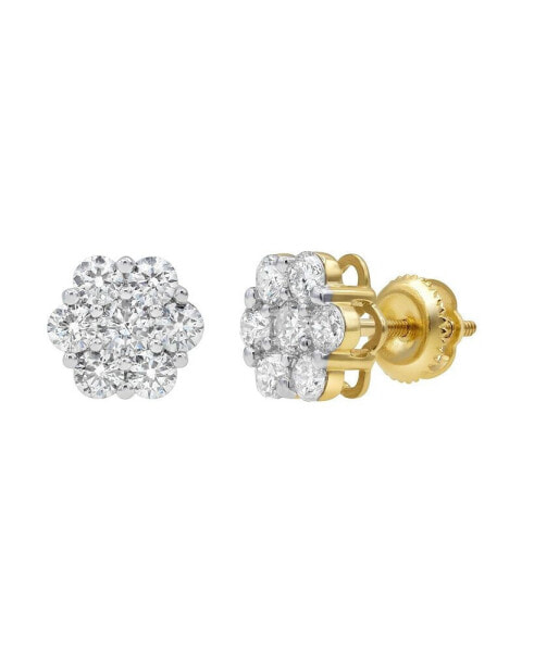 Round Cut Natural Certified Diamond (1.81 cttw) 14k Yellow Gold Earrings Timeless Cluster Design