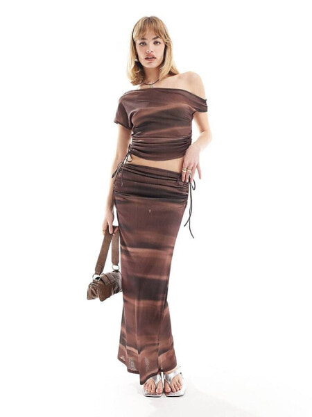 COLLUSION printed maxi skirt co-ord in brown