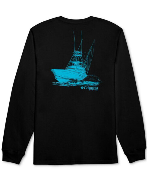 Men's Zoom PFG Boat Sketch Logo Graphic Long-Sleeve T-Shirt