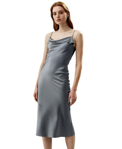 Women's Cowl Neck Oblique-layered Silk Dress for Women