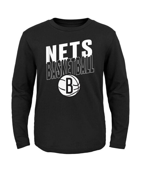 Футболка для малышей OuterStuff Brooklyn Nets черного цвета с длинным рукавом Showtime