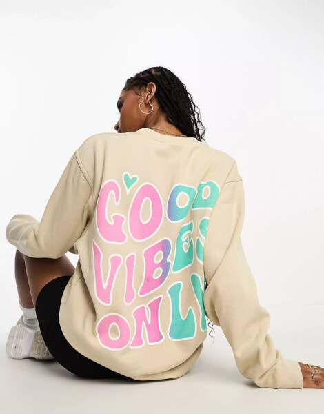 In The Style exclusive Good Vibes Only motif sweatshirt in stone