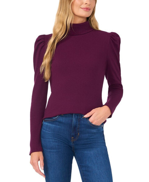 Women's Puff-Shoulder Long-Sleeve Turtleneck Top