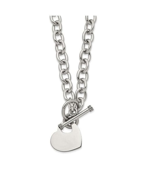 Chisel polished Heart Toggle on a 18 inch Open Link Chain Necklace