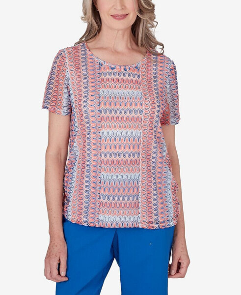 Petite Neptune Beach Textured Stripe Side Ruched Top