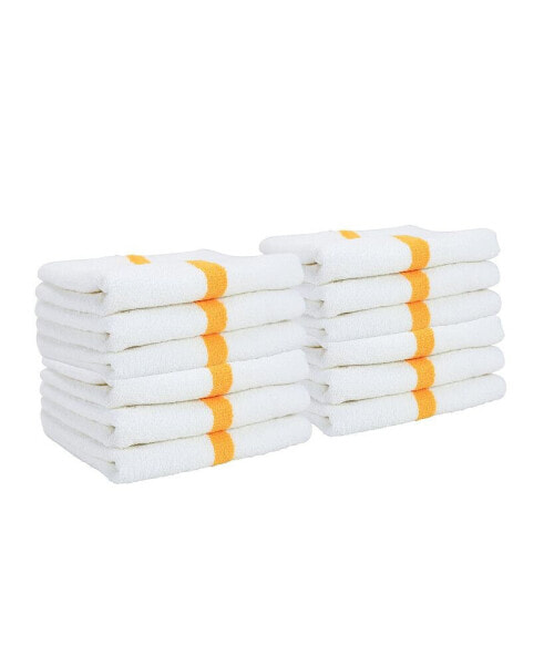 Power Gym Hand Towels (12 Pack), 16x27, White with Colored Stripe, 100% Ring-Spun Cotton