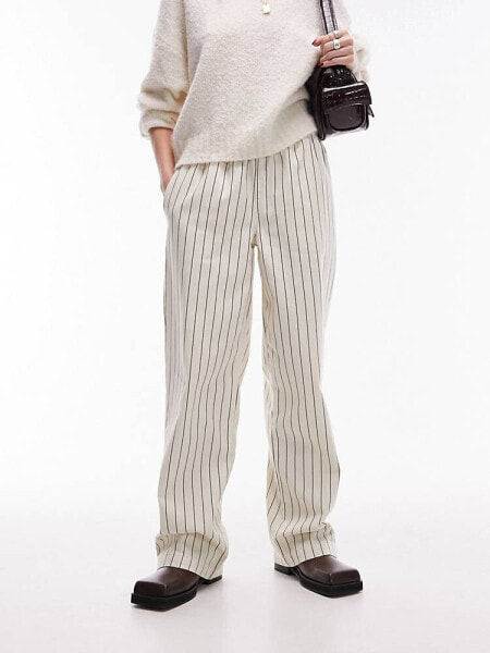 Topshop stripe pull on straight leg trouser in ecru