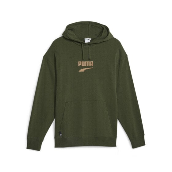 Puma Downtown Logo Pullover Hoodie Mens Green Casual Outerwear 62128031