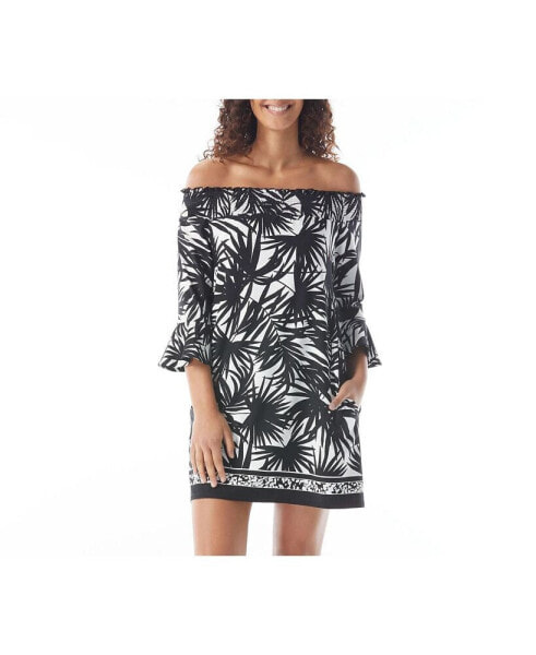 Women's Palm Print Kelsea Smocked Off the Shoulder Dress