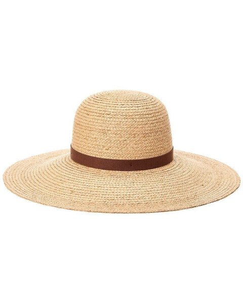 Bruno Magli Wide Brim Leather-Trim Straw Sun Hat Women's Brown