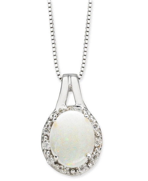 Macy's opal (1-1/2 ct. t.w.) & Diamond (1/10 ct. t.w.) 18" Pendant Necklace in Sterling Silver