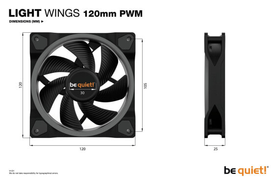 Be Quiet! Light Wings 120mm ARGB PWM Fan Black - Fan - 12 cm - 1700 RPM - 20.6 dB - 41.51 cfm - 70.53 m³/h