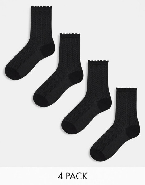 Lindex 4 pack structure sock with scallop edge in black