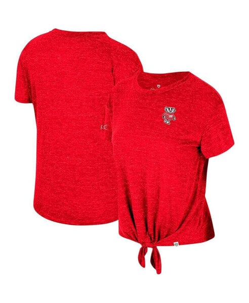 Women's Red Distressed Wisconsin Badgers Finalists Tie-Front T-shirt