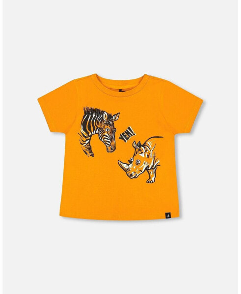 Baby Boy Organic Cotton T-Shirt With Print Orange - Infant