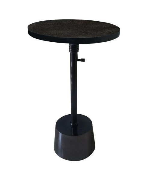 Aluminum Frame Round Side Table With Marble Top And Adjustable Height, Black
